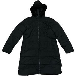 GAP Women's Size M Quilted Puffer Faux Fur Hooded Winter Jacket Coat Black